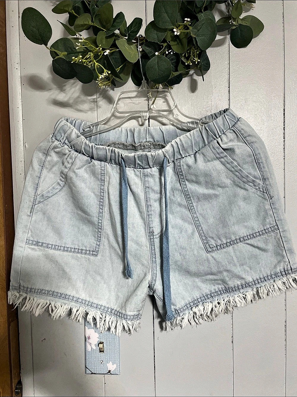 Denim Fringe Jean Shorts in Blue Like New